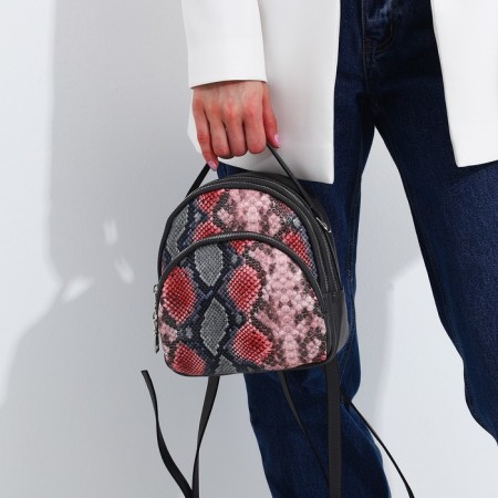 Women's backpack-mini on lightning, external pocket, Medvedkovo, gray/pink color-5