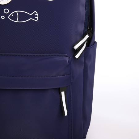 Youth backpack from textiles with a zipper, waterproof, 4 pockets, blue color-5