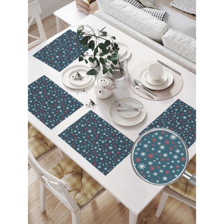 A set of napkins for setting the table "Snowflakes on a blue background", rectangular, size 32x46 cm, 4 pcs