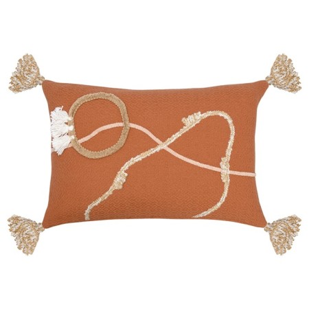 Decorative terracotta pillow with Geometry Ethnic applique, size 30x45 cm