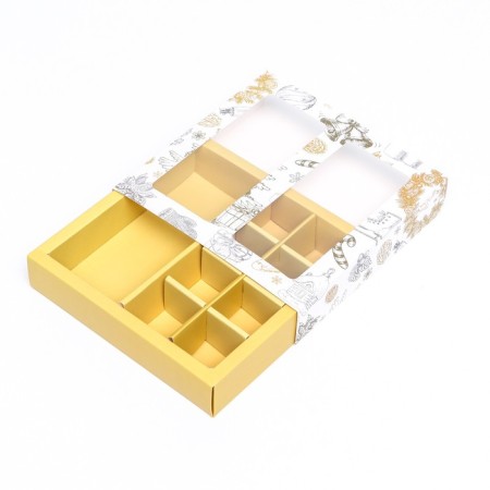 New Year. Box for 8 sweets and chocolate, 17.7x17.7x3.8 cm, confectionery packaging-8