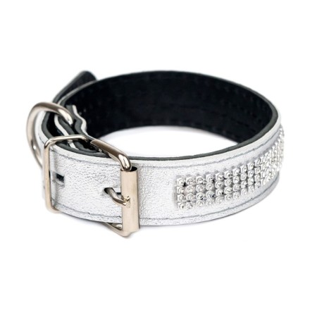 Belly leather two-layer leather with rhinestones, width 2.5 cm, Osh 29-39 cm, silver-2