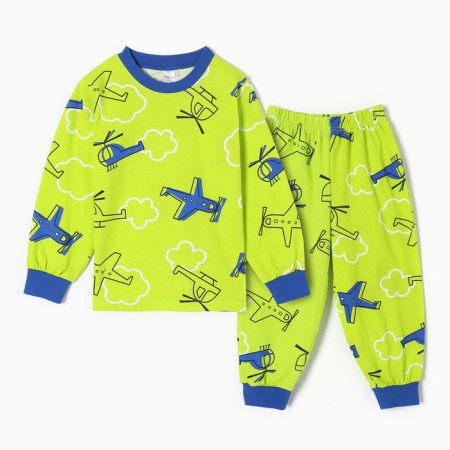 Pajamas for boys, green color/aircraft, height 92 cm