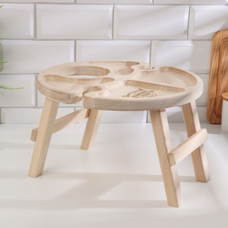 A tablet table with a menage and folding legs "Better you is only wine" d = 30x2 cm, birch-8