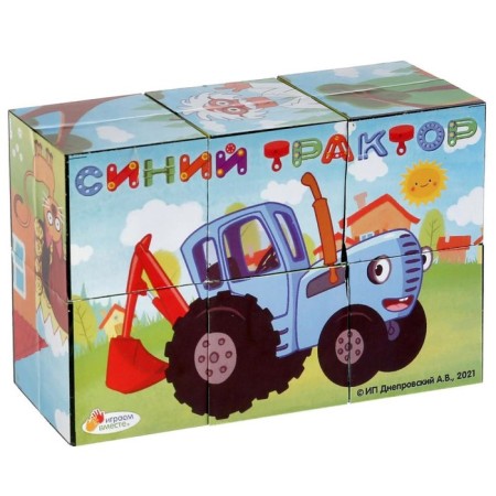 A set of 6 cubes "Blue Tractor"
