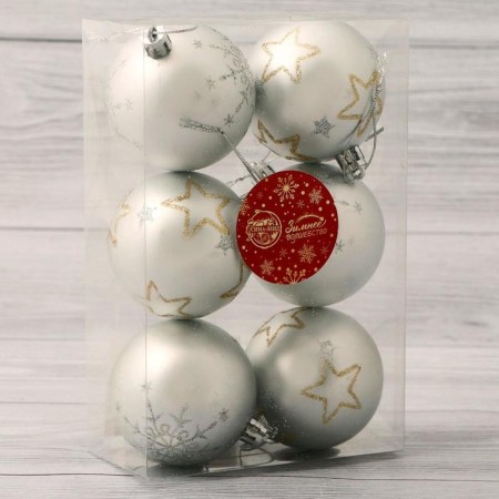 Set of balls plastic D-6 cm, 6 pcs "Magic Night" silver-1