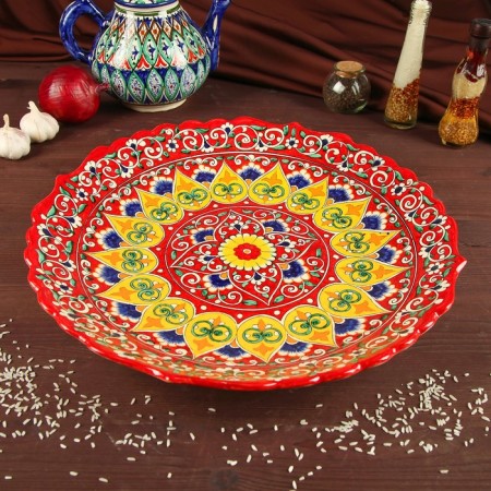 Largan Rishtan ceramics "Flowers", 41 cm, red, corrugated