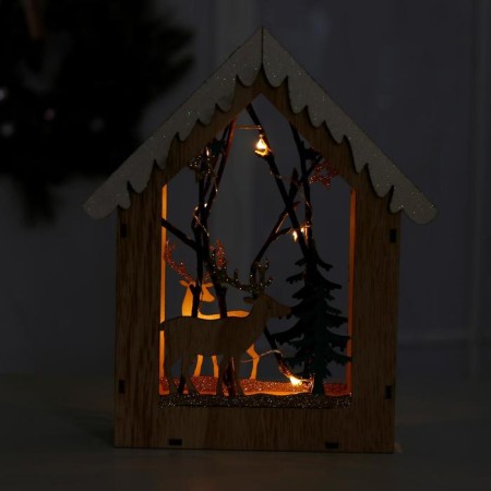 New Year's decor with the backlight "House with a deer" 18 × 5.5 × 22.5 cm-1