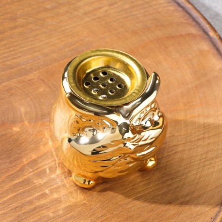 Supply for incense powder and cones "owl", golden, 7x7x3.5 cm-2