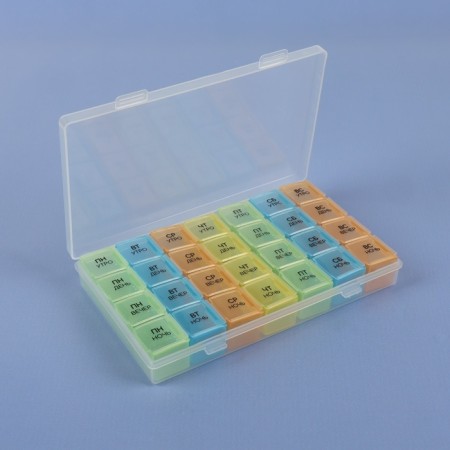 Airman - Organizer "Week", removable cells, morning/day/evening/night, 17.5 × 10.7 × 2.5 cm, 7 containers of 4 sections, multi -colored containers-4