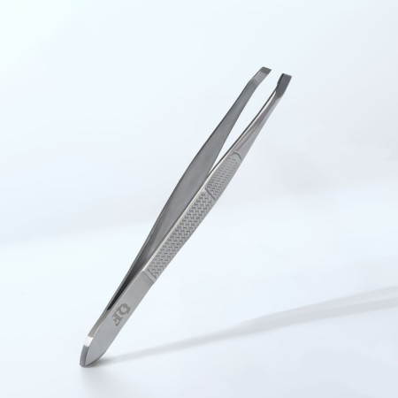 Pinzet "Premium" beveled, narrow, 9 cm, on the blist, silver color-3