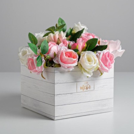 Gift box for flowers with PVC lid, packaging, "for you", 17 x 12 x 17 cm