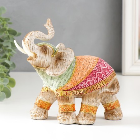 Polystone souvenir "Elephant in a multi -colored blanket with drawings" under a tree mix 15x16x7.7 cm-2