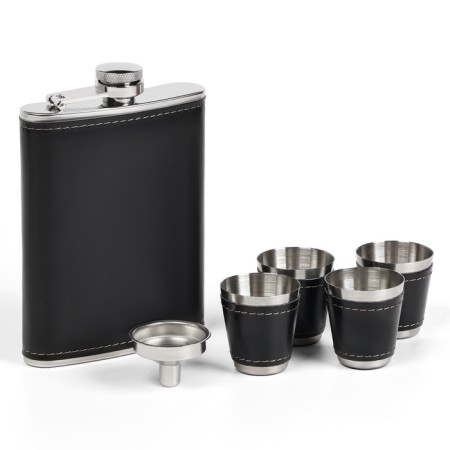 Set 7 in 1: Flaw 8 OZ, Black, 4 glasses, funnel, chess, 18 x 24 cm-2