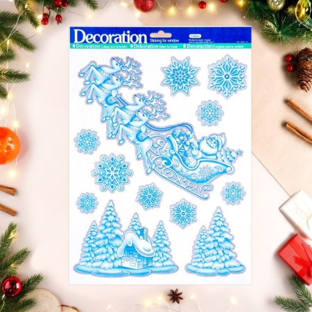 Stickers on the windows "New Year" snowflakes, deer, Santa Claus, 41 x 29 cm