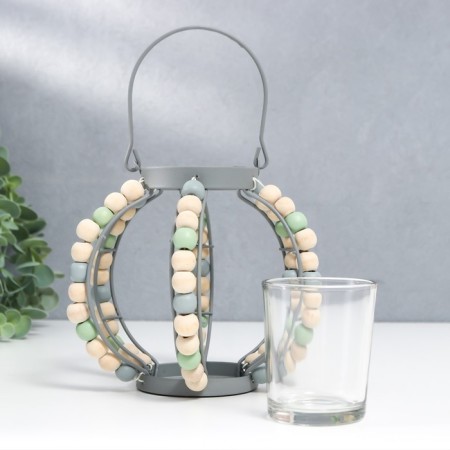 Summary metal, glass for 1 candle "Lantern. Boho" gray 19x15.5x13 cm-5