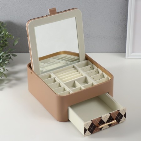 Casket to the leatherette for jewelry "Cell" beige 20x22.5x9.5 cm-2