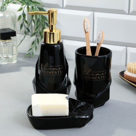 A set of bathroom accessories "Home Moments", 3 items, a dispenser, a glass, a soap dish-1