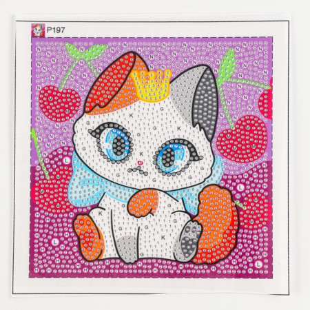 Diamond mosaic 15x15 on a frame with different rhinestones "cat"-5
