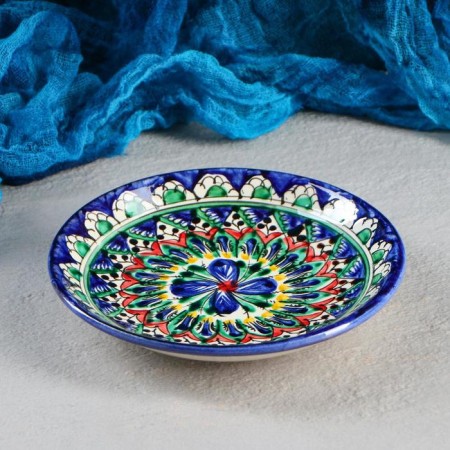 Plate of the Rishtan ceramics "Flowers", blue, flat, 15 cm, mix
