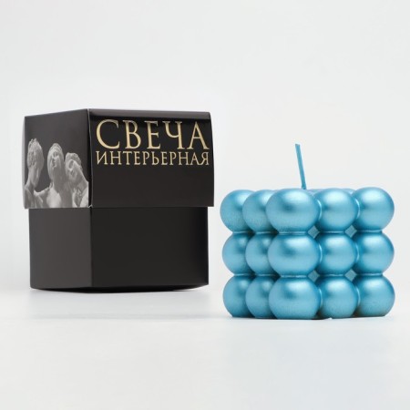 Figure candle "Babble" Big Cube, 5x5x5 cm, turquoise, in the box-3