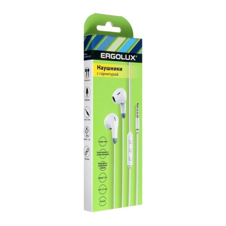 Headphones Ergolux ELX-WHP01-C01, wired, inserts, microphone, jack 3.5mm, 1.2m, white-2