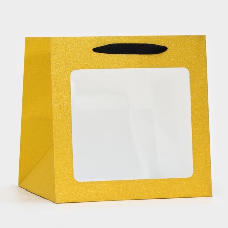 Crafts with a square bottom and window, 25 x 25 x 25 cm, gold with glitter-1