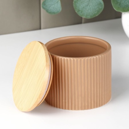 Ceramic can for bulk products “Smoke”, 12 × 10 cm, beige color-1