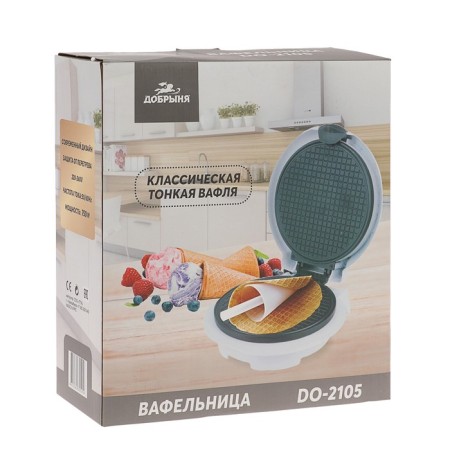 Dobrynya Electrrowfelnik DO-2105, 1200 W, thin waffles, anti-stick coating, white-4