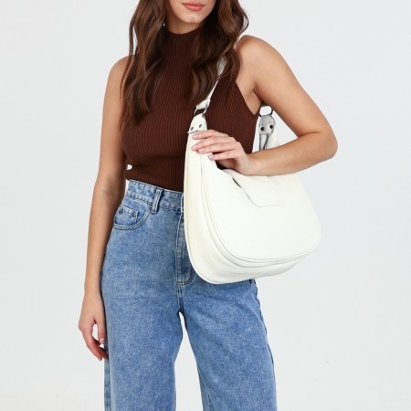 Lurch bag with lightning, external pocket, long belt, white color-8
