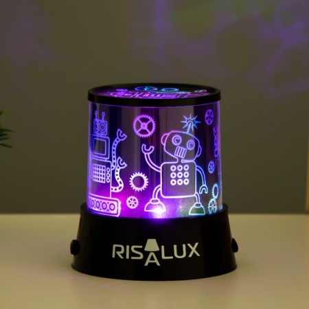 Night Projector "Robots" LED USB/from Black batteries 10.8x10.8x1.5 cm Risalux-4