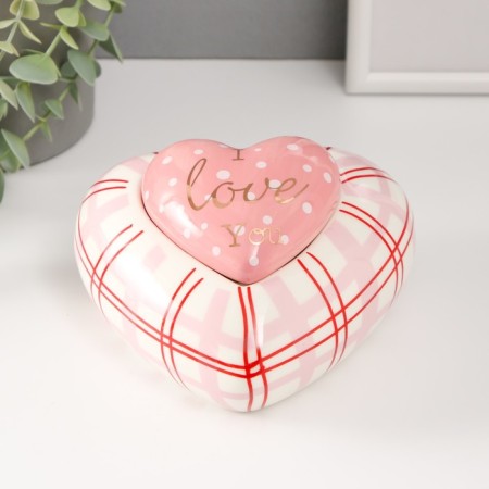 Coramics box "Pink heart in peas, in the cell" 15.7x15.3x8.2 cm