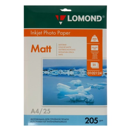 Photo paper for jet printing A4, 25 sheets of Lomond, 205 g/m2, one -sided, matte