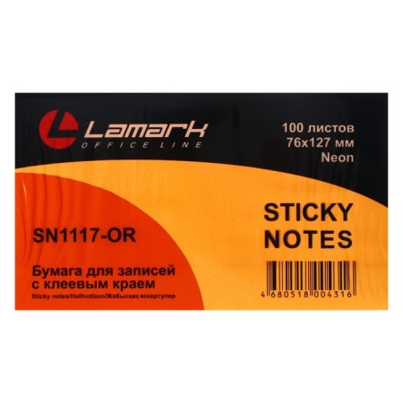 Block with a sticky edge Lamark Neon, 127 × 76 mm, 100 sheets, orange