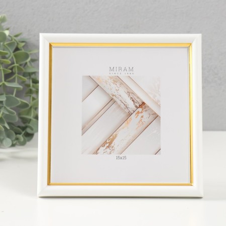 Photo frame Plastic "Mira" 15x15 cm, 636461-3, white with gold (plastic screen)