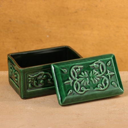Rishtan ceramics "Aktash" Green, 12x7cm-2