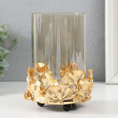Climber metal, glass per 1 candle "Ginkgo leaves" d = 10 cm gold 18 cm