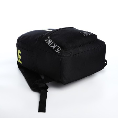 A backpack with a zipper, an outer pocket, 2 side pockets, black/yellow color-4