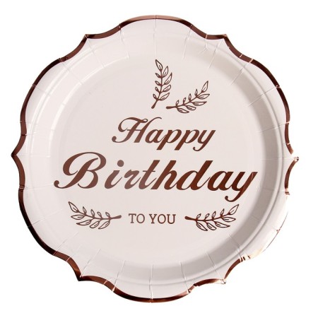 Paper plates "Happy birthday", in a set of 6 pieces, bronze color