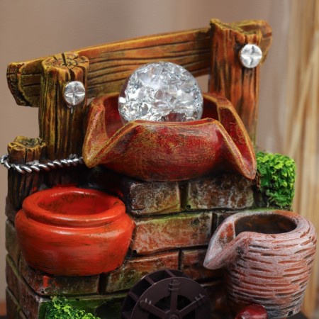 Fountain "barrels at the stone wall with a fence" 28x23 cm (with backlight)-1