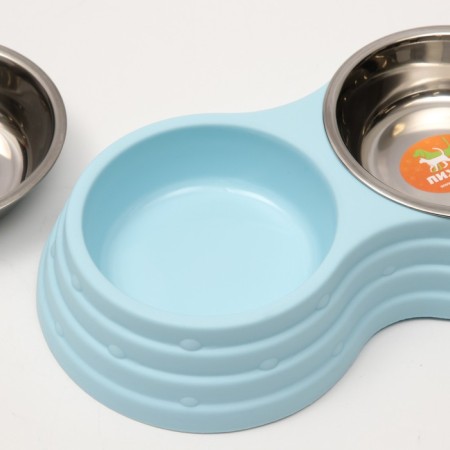 Metal dual bowl on a plastic base 2 x 160 ml, 25 x 14 x 5 cm, blue-6