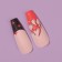 Flame overhead nails, 12 pcs, with glue plates, ballerina shape, beige/red/black color