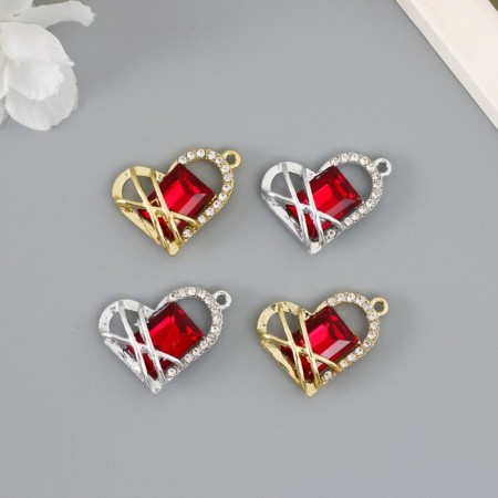 Decor for creativity metal, rhinestones "heart in binding" set of 4 pcs 2.7x2.2 cm