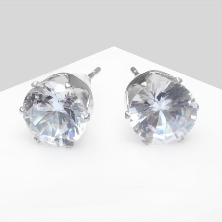 Earrings with rhinestones "Pusets" radiance, circle, d = 0.8, white color in silver-2