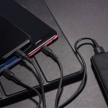 Cable Borofone X16, 3 in 1 Lightning/Microusb/Type-C, 2.4 A, 1 m, tpe braid, black-3