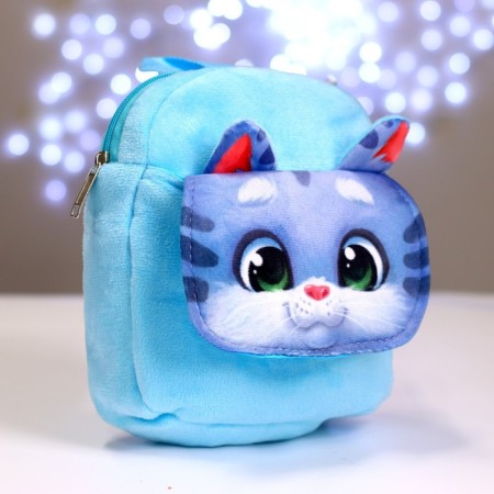 Baby plush backpack for the girl "Kitik", with a pocket, 22 × 17 cm-2