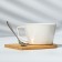 Ceramic mug on a stand with a spoon of “cozy winter”, 230 ml, beige color