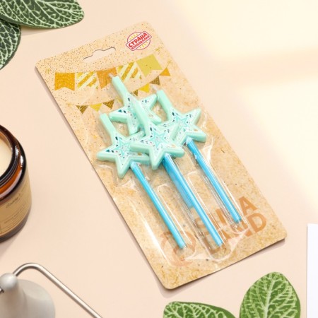 Candles for the cake, 4 pcs "Magic wand. Stars", blue-3