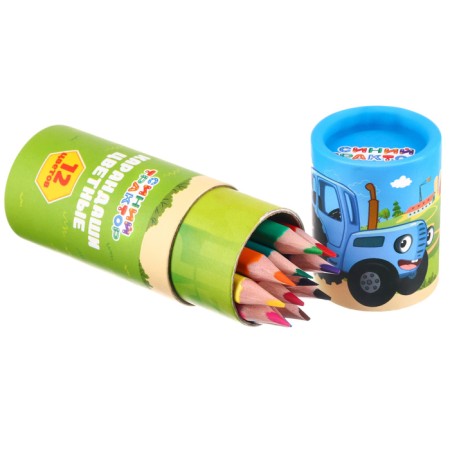 Colored pencils in a tube, 12 colors, trihedral, blue tractor-6