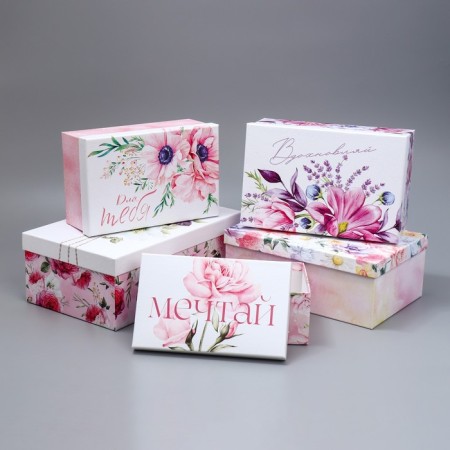 Set of boxes 5 in 1, gift packaging, “Flowers”, 22 x 14 x 8.5 - 32.5 x 20 x 12.5 cm-1